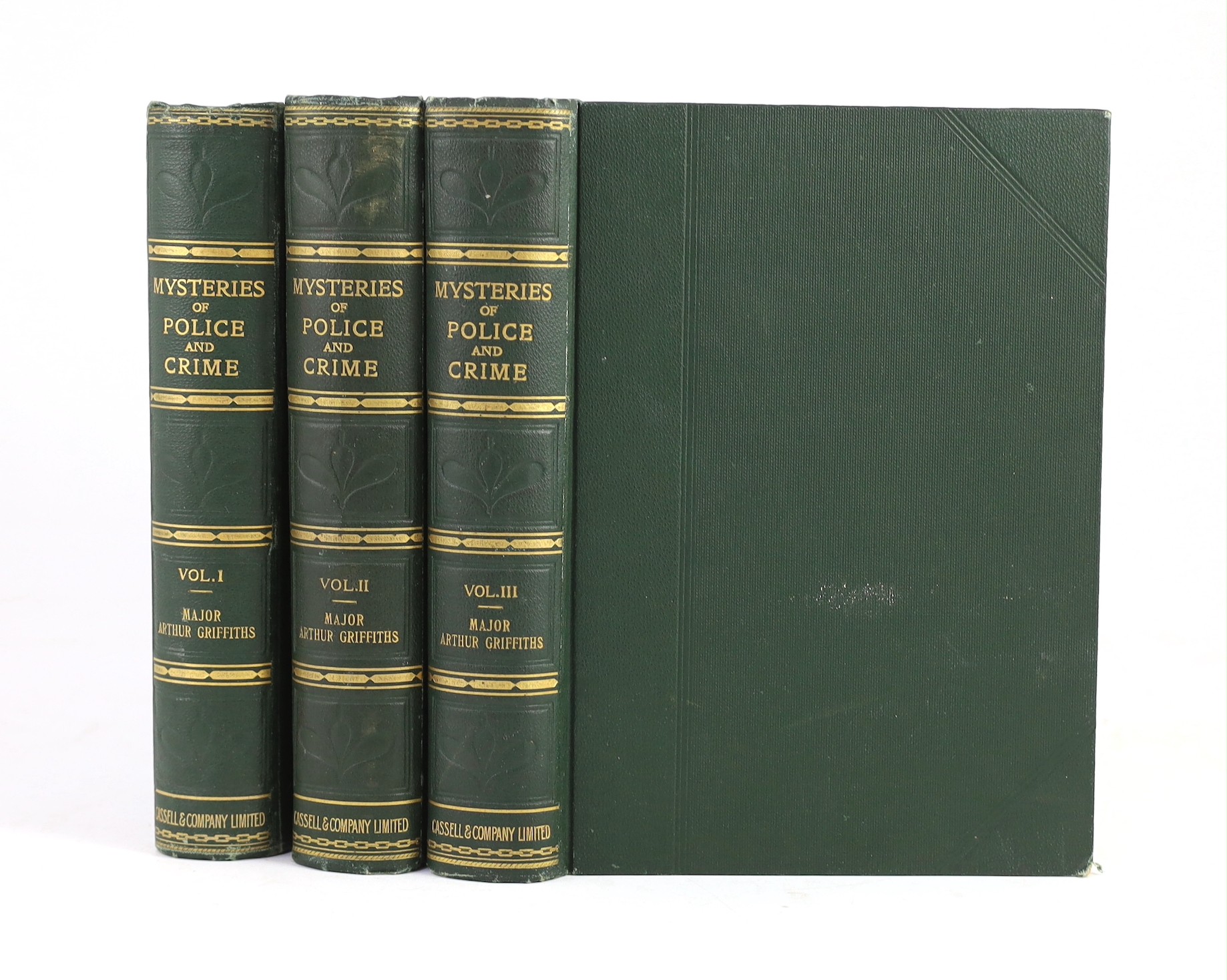 Griffiths, Maj. Arthur - Mysteries of Police and Crime. Special Edition, 3 vols. portrait plates and many text illus. (some full page); publisher's gilt cloth. (ca.1900)